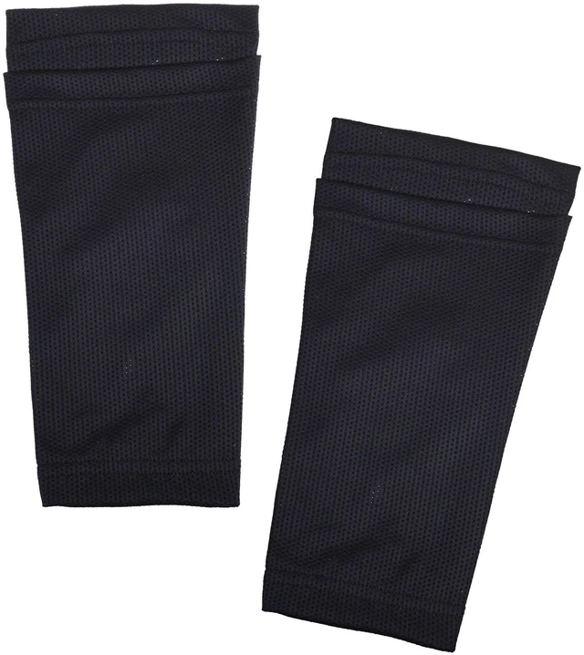 Alt view image 5 of 6 - Youth Teenager Shin Guard Sleeves, 1 Pair, Black Color, with Marble Pattern Drawstring Pouch Bag