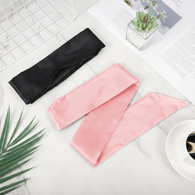Alt view image 4 of 7 - 2 Pack Satin Sleep Masks, Adjustable Eye Mask for Travel Nap, Black Pink | Soft Satin Feel, Lightweight Comfort, V-Shaped Nose Fit For Better Light Blocking, Adjustable Tie Strap