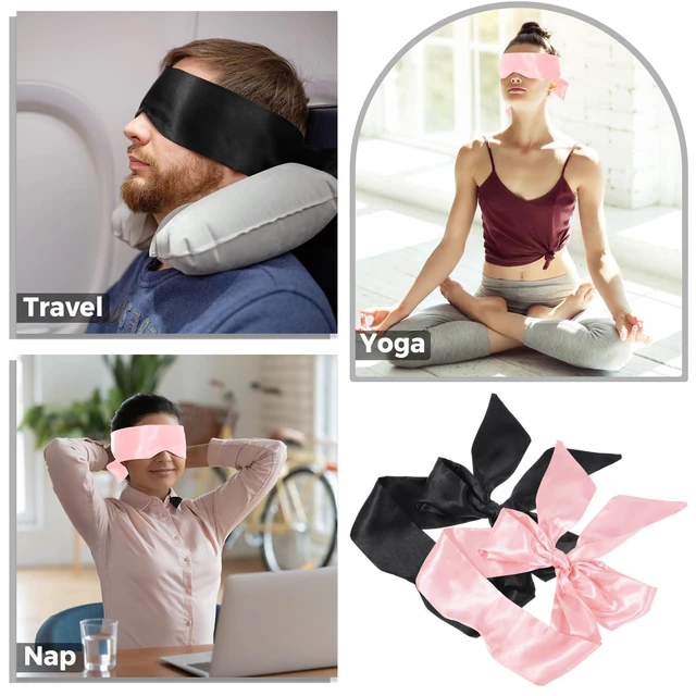 Alt view image 6 of 7 - 2 Pack Satin Sleep Masks, Adjustable Eye Mask for Travel Nap, Black Pink | Soft Satin Feel, Lightweight Comfort, V-Shaped Nose Fit For Better Light Blocking, Adjustable Tie Strap