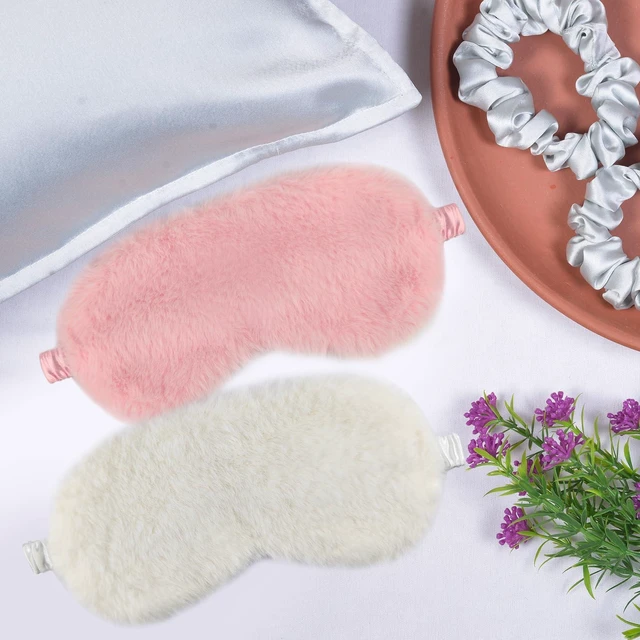 Alt view image 3 of 7 - 1 Pcs Colors Eye Mask for Sleeping, Sleepover Stuff, Soft, Elastic Band Plush Sleeping Eye Mask, for Everyone Travel Nap Sleeping (White)