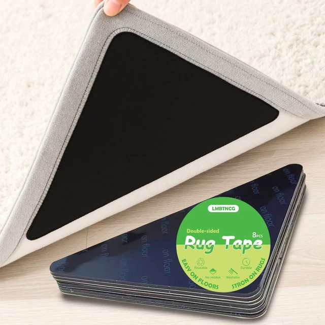 Main image of 8 PCS Triangle Rug Tape, Double-Sided Non Slip Carpet Grippers, No Residue No Damage Anti-Curling Rug Pads, Keep Corners Flat for Hardwood Floors Tiles and Area Rugs