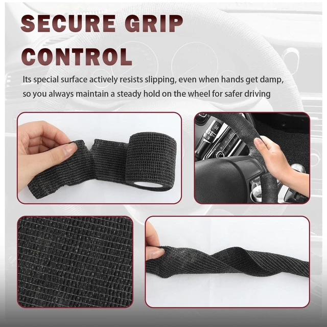 Alt view image 3 of 7 - 2PCS Steering Wheel Wrap Sweat-Absorbing Anti-Slip,14.76Ft Self-Adhesive Steering Wheel Tape for Improved Grip and Driving Comfort,Universal Car Wheels Cover Car Accessories