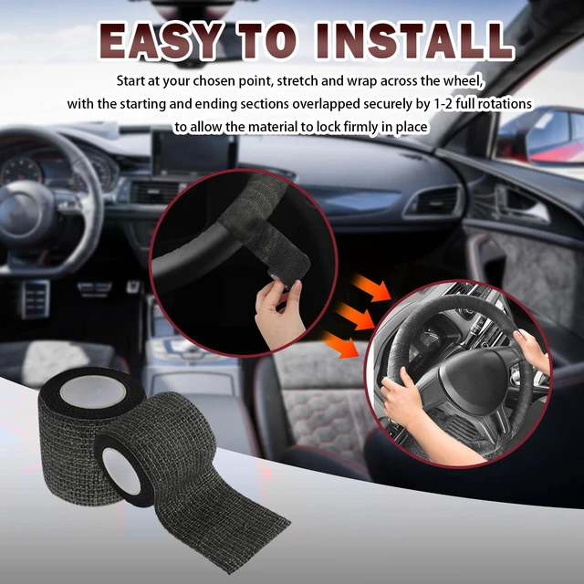 Alt view image 4 of 7 - 2PCS Steering Wheel Wrap Sweat-Absorbing Anti-Slip,14.76Ft Self-Adhesive Steering Wheel Tape for Improved Grip and Driving Comfort,Universal Car Wheels Cover Car Accessories