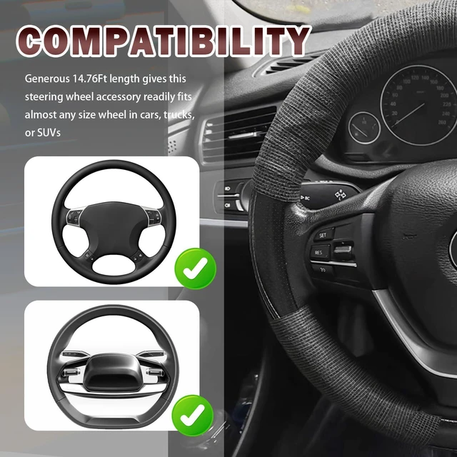Alt view image 5 of 7 - 2PCS Steering Wheel Wrap Sweat-Absorbing Anti-Slip,14.76Ft Self-Adhesive Steering Wheel Tape for Improved Grip and Driving Comfort,Universal Car Wheels Cover Car Accessories