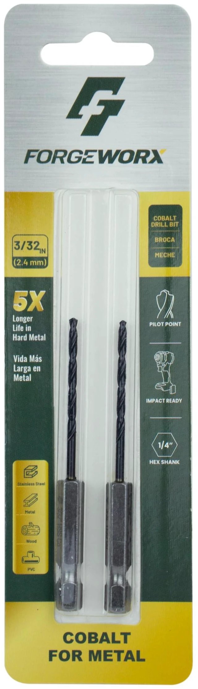 Alt view image 4 of 5 - 3/32 Inch Cobalt Drill Bits 2pcs Heavy-Duty Metal Drill Bit Set for Steel, Cast Iron, TiAlN Coating, 1/4" Hex Shank (3/32" x 4")