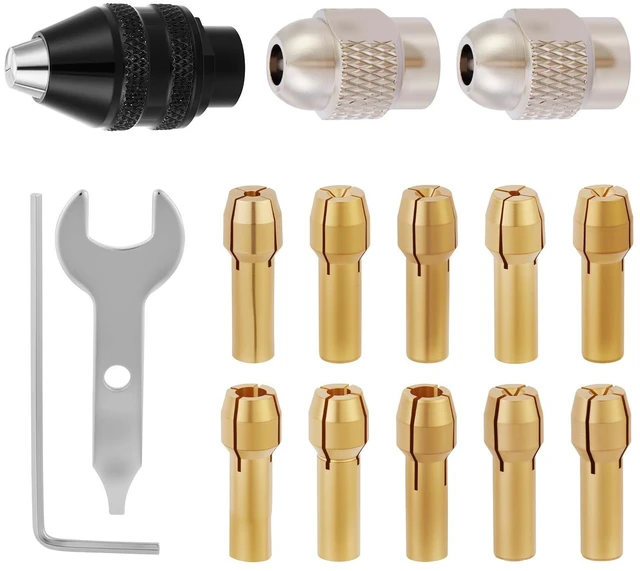 Main image of 15PCS Drill Chuck Collet Set (0.02in - 0.13in) for Dremel | Keyless Quick Replacement Kit, Compatible with Dremel Accessories, Includes 4486 Rotary Tool & 4485 Brass Collet & Metal Nut