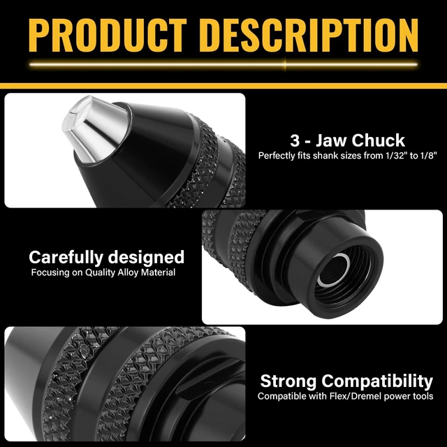 Alt view image 3 of 6 - 15PCS Drill Chuck Collet Set (0.02in - 0.13in) for Dremel | Keyless Quick Replacement Kit, Compatible with Dremel Accessories, Includes 4486 Rotary Tool & 4485 Brass Collet & Metal Nut