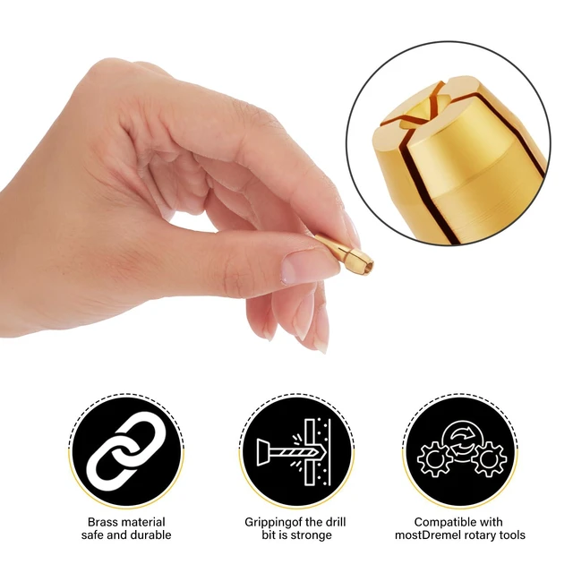 Alt view image 4 of 6 - 15PCS Drill Chuck Collet Set (0.02in - 0.13in) for Dremel | Keyless Quick Replacement Kit, Compatible with Dremel Accessories, Includes 4486 Rotary Tool & 4485 Brass Collet & Metal Nut