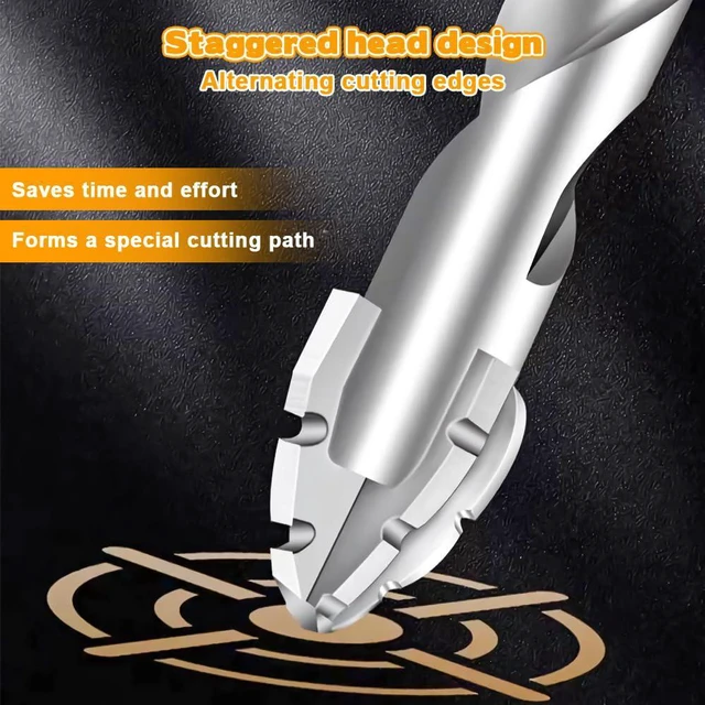 Alt view image 2 of 7 - 6PCS Four-Flute Sawtooth Eccentric Drill Bit, Hexagonal Shank Heavy-Duty Carbide Tip, 4 5 6 8 10 12mm High-Strength Eccentric Twist Drill Bit, for Wood/Marble/Metal/Concrete/Wall Tiles
