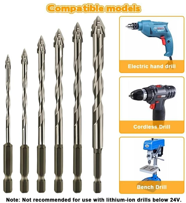 Alt view image 5 of 7 - 6PCS Four-Flute Sawtooth Eccentric Drill Bit, Hexagonal Shank Heavy-Duty Carbide Tip, 4 5 6 8 10 12mm High-Strength Eccentric Twist Drill Bit, for Wood/Marble/Metal/Concrete/Wall Tiles