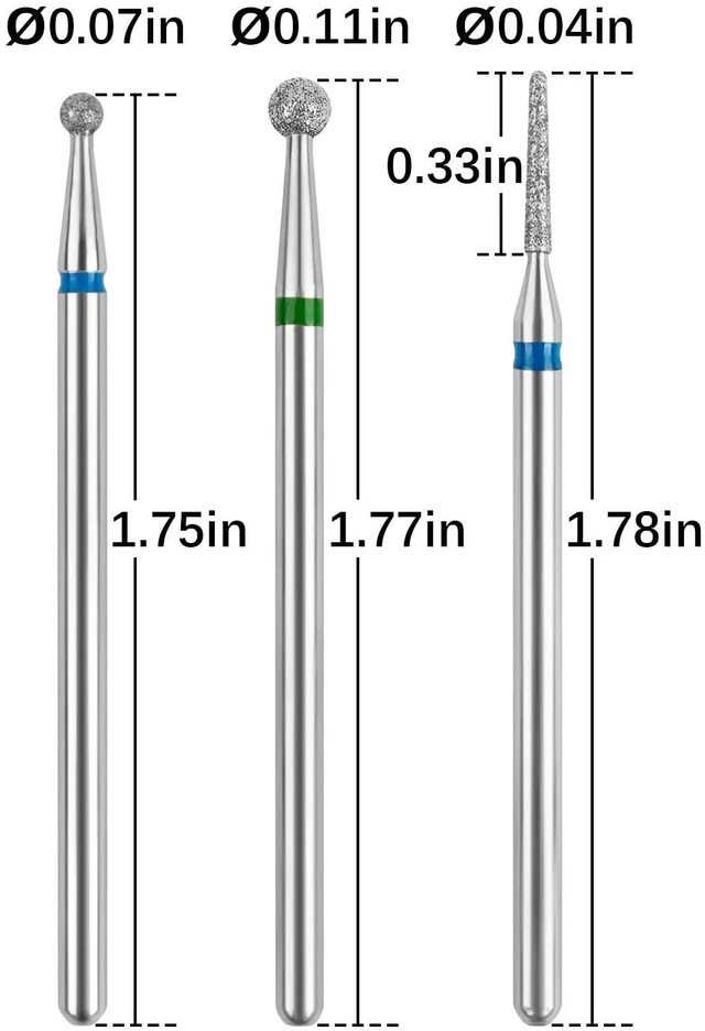 Alt view image 4 of 7 - Cuticle Drill Bit,Cuticle Drill Bits for nails 3pcs Diamond Nail Drill Bits for 3/32''Electric Nail File Machine Pedicure Tool