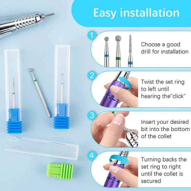 Alt view image 5 of 7 - Cuticle Drill Bit,Cuticle Drill Bits for nails 3pcs Diamond Nail Drill Bits for 3/32''Electric Nail File Machine Pedicure Tool