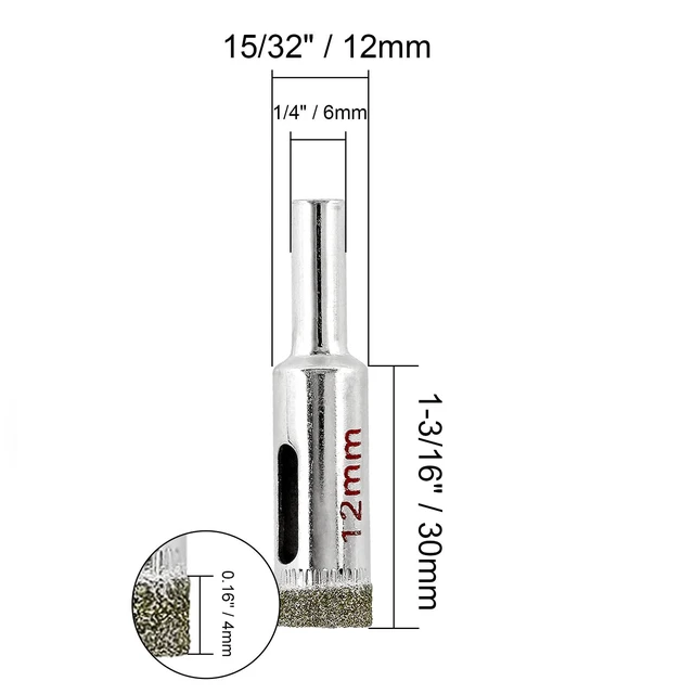 Alt view image 3 of 6 - 15/32" / 12mm Diamond Drill Bit, Diamond Hole Saw, Glass Drill Bit, Tile Hole Saw Suitable for Ceramic Glass Tile Porcelain Marble (Pack of 2)