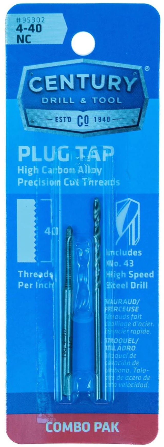 Alt view image 6 of 7 - 95302 Machine Screw Tap & Drill Combo Pack, 4-40 NC | high carbon steel, Tap: .10" Drill: Straight shank