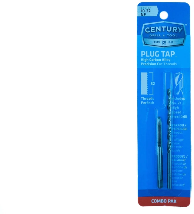 Alt view image 6 of 6 - 95307 Machine Screw Tap & Drill Combo Pack, 10-32 NF | high carbon steel, Tap: .14" Drill: Straight shank, use drill 21