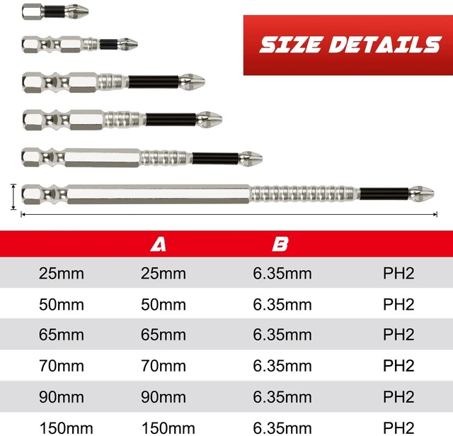 Alt view image 7 of 7 - 6pcs High-Magnetic Screwdriver Drill Bit Set, Anti-Slip Magnetic Electric Screwdriver Set, Universal Strong Magnetic Durability Screwdriver Drill Bit Set, 25 50 65 70 90 150mm