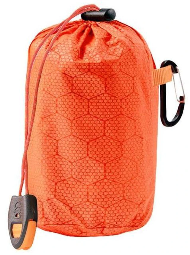Alt view image 7 of 7 - Emergency Sleeping Bags Storage Bag Replacement Drawstring Bags with Carabiner Clip Drawstring Pouch Organizer for Emergency Blankets Survival Bivvy Sack Camping Mylar Thermal Bivy Sacks