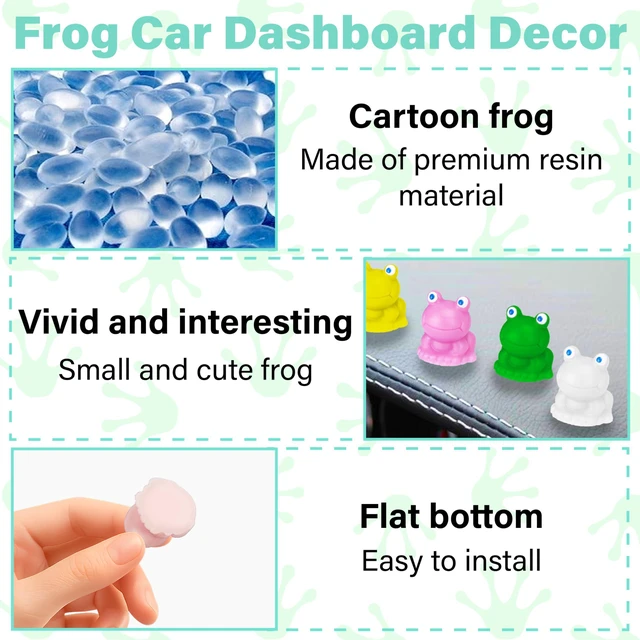 Alt view image 3 of 7 - 14 PCS Mini Frog Car Dashboard Decorations, Funny Frog Car Accessories | Adorable Mini Frogs Figurines, Cute Cars Decor with Adhesive Sticker, Rearview Mirror Ornaments
