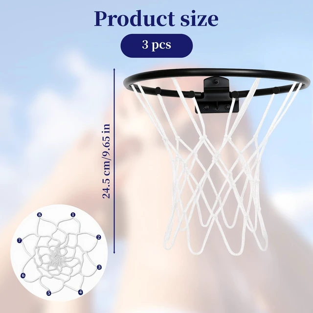 Alt view image 2 of 6 - 3 Pcs Mini Basketball Net Replacement, 8 Loop Small Indoor Outdoor Net for 8"-10.25" Hoops, PP Basketball Hoop Net Rim Nets, Rainproof Nets Suitable for Doors and Walls(White)