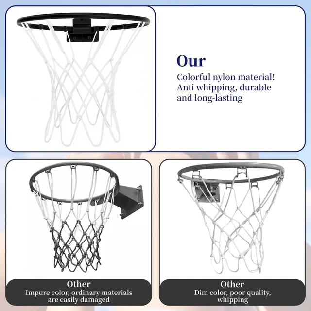 Alt view image 4 of 6 - 3 Pcs Mini Basketball Net Replacement, 8 Loop Small Indoor Outdoor Net for 8"-10.25" Hoops, PP Basketball Hoop Net Rim Nets, Rainproof Nets Suitable for Doors and Walls(White)