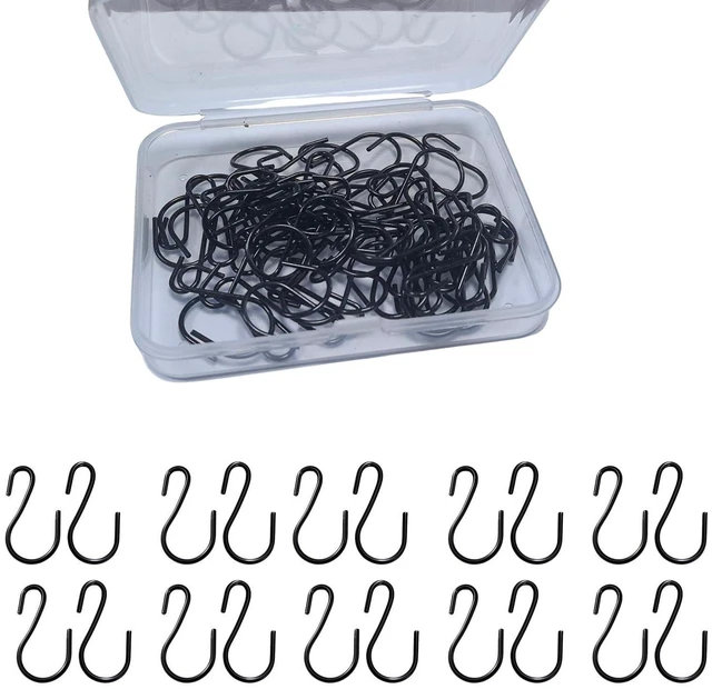 Main image of 60 PCS S Hooks, 1 Inch Mini Black S-Hooks for Hanging, Iron Hooks for Jewelry, Kitchen Utensils, Pots, Ornaments, No-Tool Installation Organization