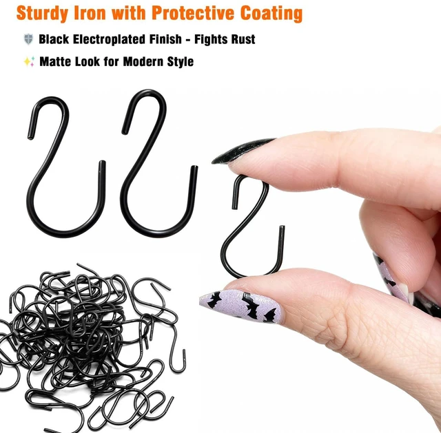 Alt view image 3 of 6 - 60 PCS S Hooks, 1 Inch Mini Black S-Hooks for Hanging, Iron Hooks for Jewelry, Kitchen Utensils, Pots, Ornaments, No-Tool Installation Organization