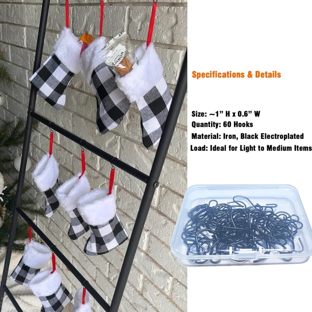 Alt view image 4 of 6 - 60 PCS S Hooks, 1 Inch Mini Black S-Hooks for Hanging, Iron Hooks for Jewelry, Kitchen Utensils, Pots, Ornaments, No-Tool Installation Organization