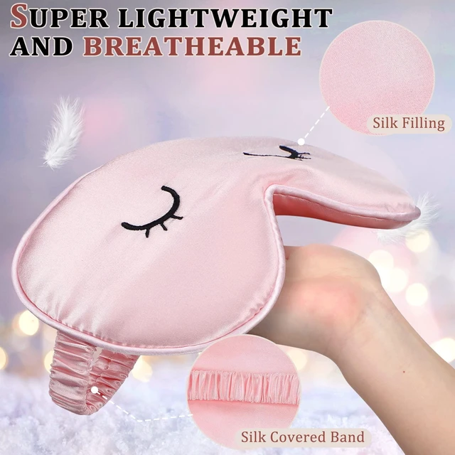 Alt view image 4 of 7 - 2 Pcs Cute Sleep Eye Mask for Kids Silk Sleep Eye Cover, Adult | Lightweight Cute Sleep Eyeshade, Elastic Band Adjustable, Satin Night with 2 Pcs Storage Bag, Soft silk,Pink