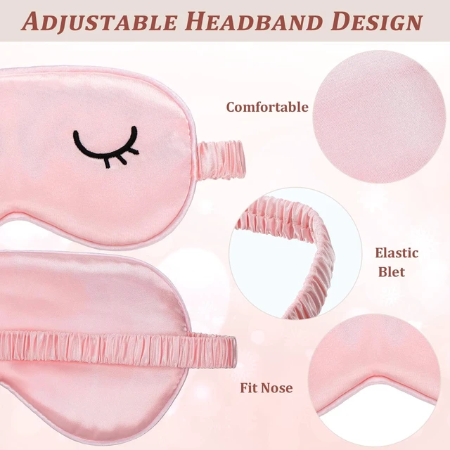 Alt view image 3 of 7 - 2 Pcs Cute Sleep Eye Mask for Kids Silk Sleep Eye Cover, Adult | Lightweight Cute Sleep Eyeshade, Elastic Band Adjustable, Satin Night with 2 Pcs Storage Bag, Soft silk,Pink