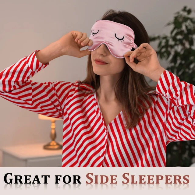 Alt view image 5 of 7 - 2 Pcs Cute Sleep Eye Mask for Kids Silk Sleep Eye Cover, Adult | Lightweight Cute Sleep Eyeshade, Elastic Band Adjustable, Satin Night with 2 Pcs Storage Bag, Soft silk,Pink