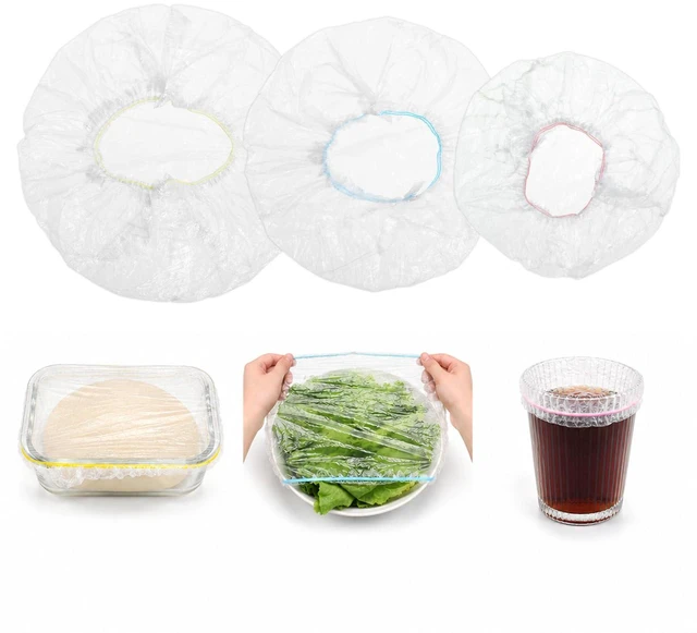 Main image of 100 Pcs Plastic Bowl Covers, Elastic Bowl Covers for Bread Proofing Plastic Wraps for Food Reusable Shower Cap for Food Freshness Sourdough Baking Outdoor Foods Storage Fits Bowls Up to 11 Inches
