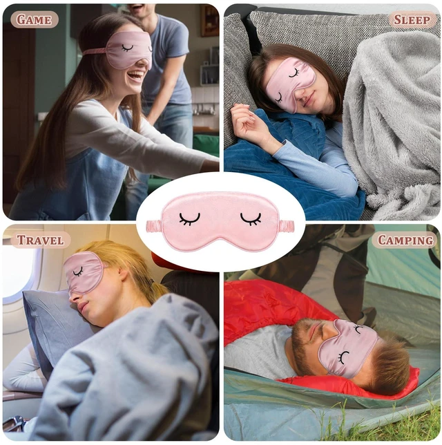 Alt view image 7 of 7 - 2 Pcs Cute Sleep Eye Mask for Kids Silk Sleep Eye Cover, Adult | Lightweight Cute Sleep Eyeshade, Elastic Band Adjustable, Satin Night with 2 Pcs Storage Bag, Soft silk,Pink