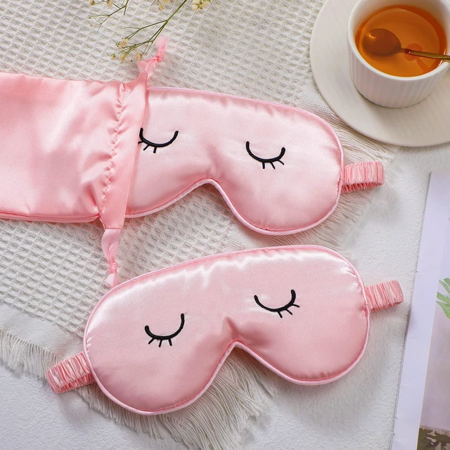 Alt view image 6 of 7 - 2 Pcs Cute Sleep Eye Mask for Kids Silk Sleep Eye Cover, Adult | Lightweight Cute Sleep Eyeshade, Elastic Band Adjustable, Satin Night with 2 Pcs Storage Bag, Soft silk,Pink