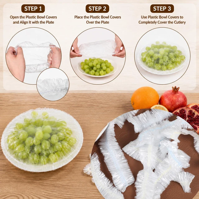 Alt view image 3 of 7 - 100 Pcs Plastic Bowl Covers, Elastic Bowl Covers for Bread Proofing Plastic Wraps for Food Reusable Shower Cap for Food Freshness Sourdough Baking Outdoor Foods Storage Fits Bowls Up to 11 Inches