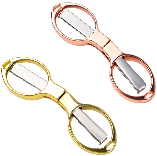 Main image of 2 Pcs Folding Scissors Safe Foldable Travel Scissors Portable Mini Scissor Stainless Steel Small Folding Scissor for Home Office School Travel Use Telescopic Cutter Mini Shear (Rose Gold + Gold)