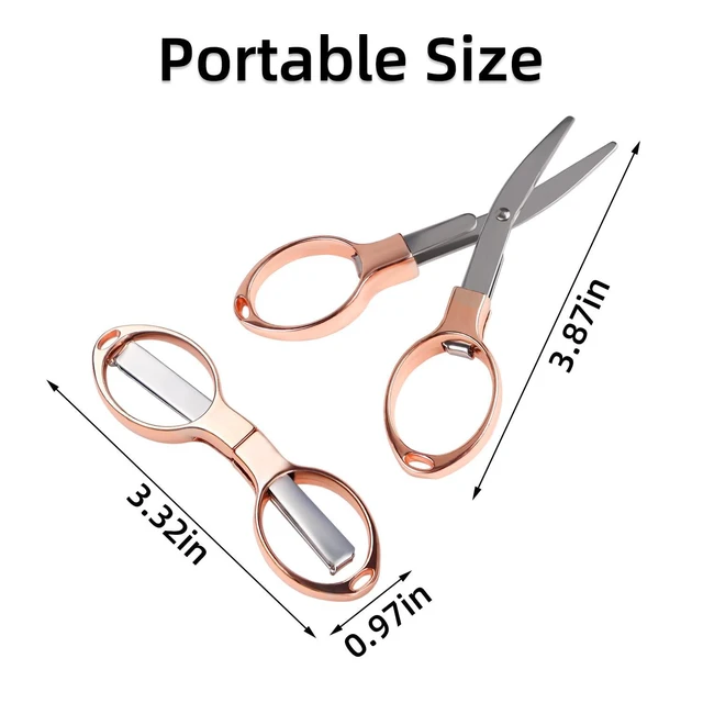Alt view image 6 of 7 - 2 Pcs Folding Scissors Safe Foldable Travel Scissors Portable Mini Scissor Stainless Steel Small Folding Scissor for Home Office School Travel Use Telescopic Cutter Mini Shear (Rose Gold + Gold)