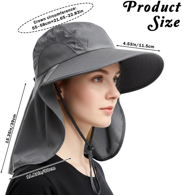 Alt view image 2 of 7 - Sun Hat for Men Women Hiking Fishing Hat Breathable Bucket Hat Gray | Summer UV Protection, Foldable Outdoor, Wide Brim, with Neck Flap, for Beach Hiking Camping