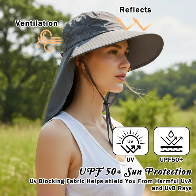 Alt view image 3 of 7 - Sun Hat for Men Women Hiking Fishing Hat Breathable Bucket Hat Gray | Summer UV Protection, Foldable Outdoor, Wide Brim, with Neck Flap, for Beach Hiking Camping