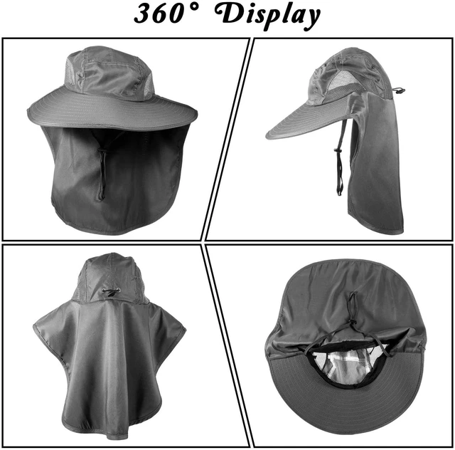 Alt view image 5 of 7 - Sun Hat for Men Women Hiking Fishing Hat Breathable Bucket Hat Gray | Summer UV Protection, Foldable Outdoor, Wide Brim, with Neck Flap, for Beach Hiking Camping