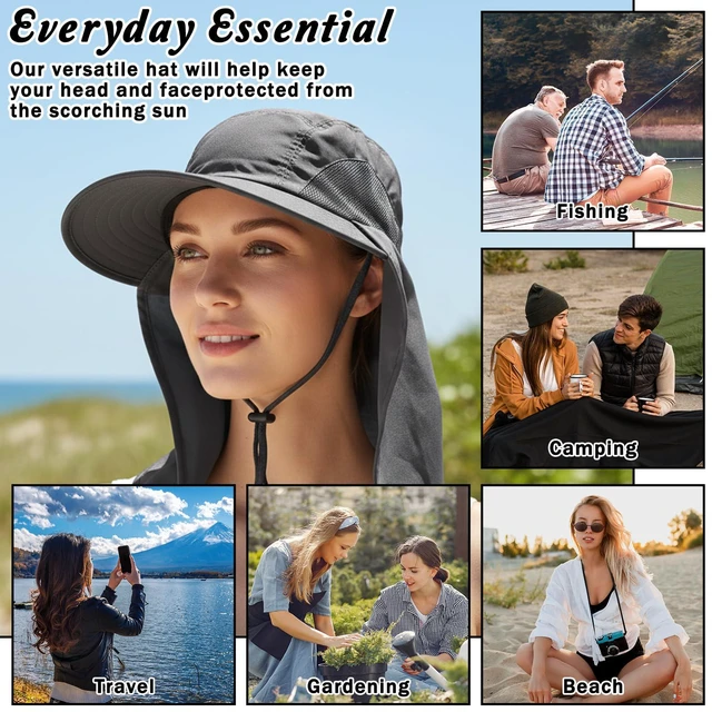 Alt view image 6 of 7 - Sun Hat for Men Women Hiking Fishing Hat Breathable Bucket Hat Gray | Summer UV Protection, Foldable Outdoor, Wide Brim, with Neck Flap, for Beach Hiking Camping
