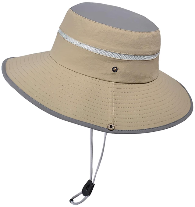 Main image of Men's Fishing Hat with Fold-Up Brim - Breathable Mesh Bucket Hats for Hiking, Camping & Travel, Khaki