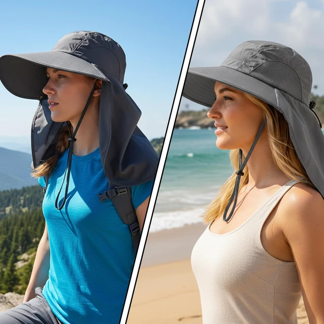 Alt view image 7 of 7 - Sun Hat for Men Women Hiking Fishing Hat Breathable Bucket Hat Gray | Summer UV Protection, Foldable Outdoor, Wide Brim, with Neck Flap, for Beach Hiking Camping