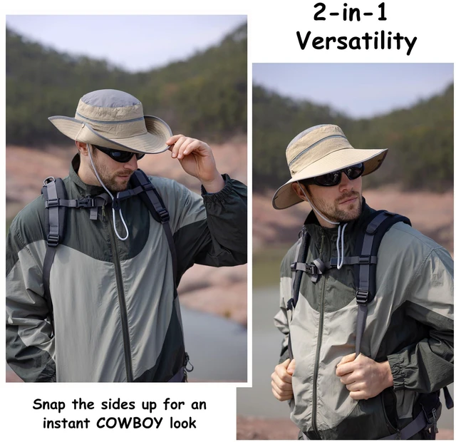 Alt view image 5 of 6 - Men's Fishing Hat with Fold-Up Brim - Breathable Mesh Bucket Hats for Hiking, Camping & Travel, Khaki