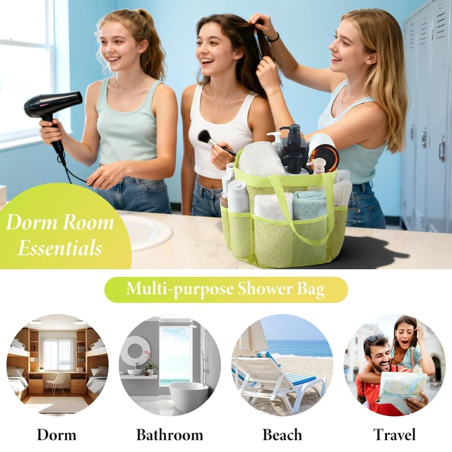 Alt view image 2 of 7 - Mesh Shower Caddy Portable - 9 Pockets, Shower Bag for Dorm Room Camping | 2 Handle Quick Dry Shower Bag College Dorm Room Essentials Large Capacity Hanging Basket for Bathroom Travel Swimming Gym