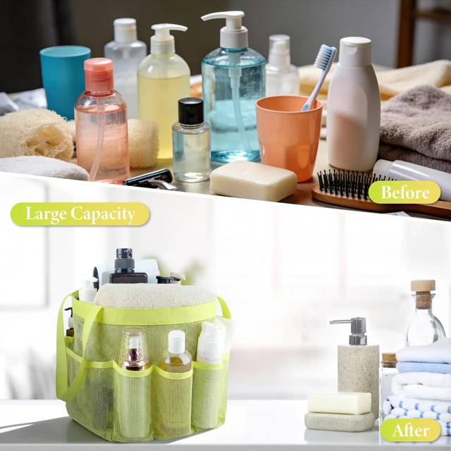 Alt view image 3 of 7 - Mesh Shower Caddy Portable - 9 Pockets, Shower Bag for Dorm Room Camping | 2 Handle Quick Dry Shower Bag College Dorm Room Essentials Large Capacity Hanging Basket for Bathroom Travel Swimming Gym
