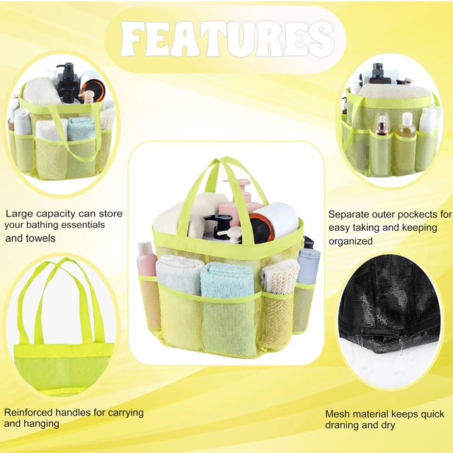 Alt view image 6 of 7 - Mesh Shower Caddy Portable - 9 Pockets, Shower Bag for Dorm Room Camping | 2 Handle Quick Dry Shower Bag College Dorm Room Essentials Large Capacity Hanging Basket for Bathroom Travel Swimming Gym