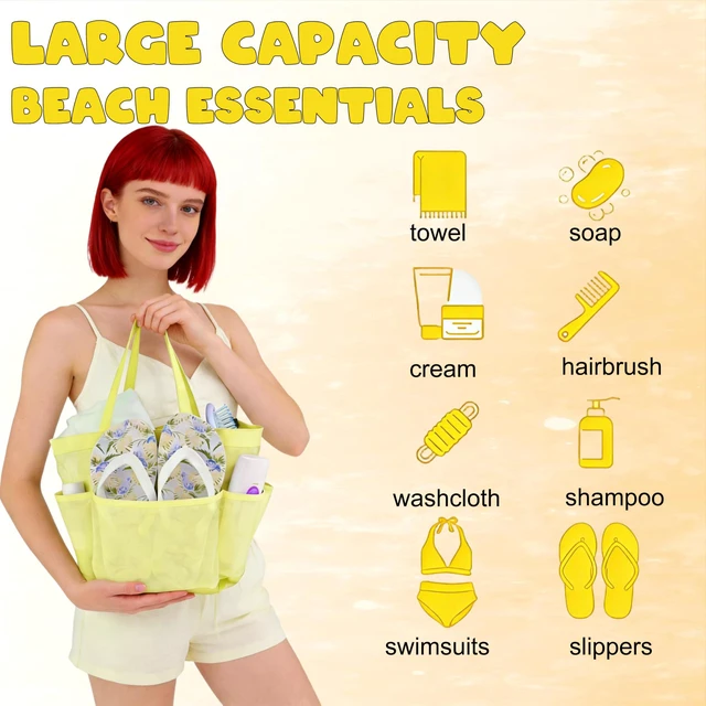Alt view image 7 of 7 - Mesh Shower Caddy Portable - 9 Pockets, Shower Bag for Dorm Room Camping | 2 Handle Quick Dry Shower Bag College Dorm Room Essentials Large Capacity Hanging Basket for Bathroom Travel Swimming Gym