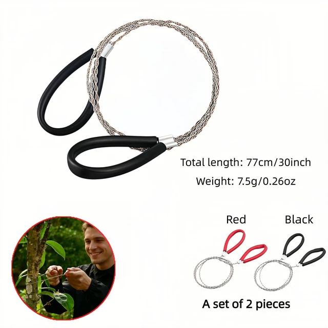 Alt view image 3 of 7 - Stainless Steel Wire Saw 2 Pack, 30 Inch Heavy Duty Cable Saw for PVC Pipe Cutting, Survival Saw for Camping Hiking Hunting, Portable Emergency Rope Saw with Rubber Handle, Red & Black