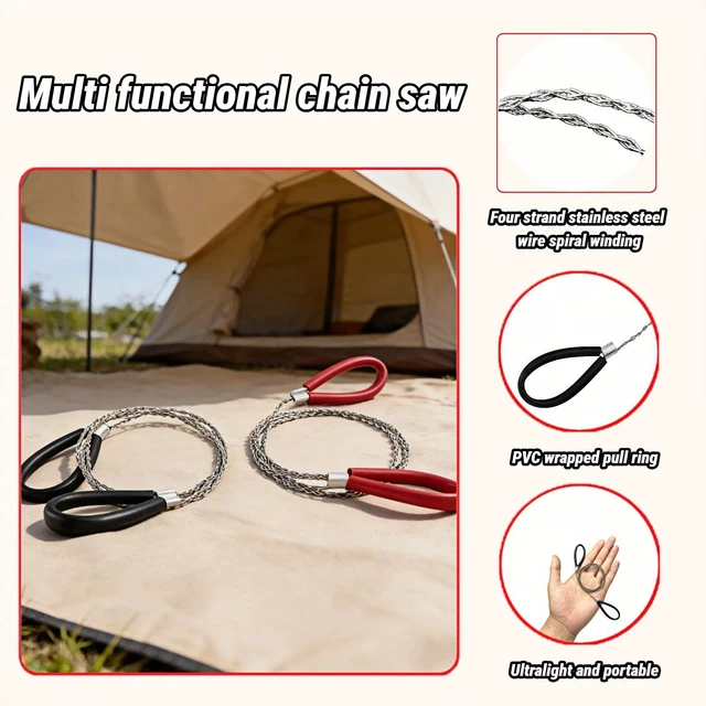 Alt view image 4 of 7 - Stainless Steel Wire Saw 2 Pack, 30 Inch Heavy Duty Cable Saw for PVC Pipe Cutting, Survival Saw for Camping Hiking Hunting, Portable Emergency Rope Saw with Rubber Handle, Red & Black