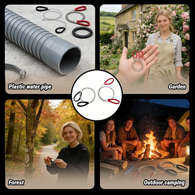 Alt view image 7 of 7 - Stainless Steel Wire Saw 2 Pack, 30 Inch Heavy Duty Cable Saw for PVC Pipe Cutting, Survival Saw for Camping Hiking Hunting, Portable Emergency Rope Saw with Rubber Handle, Red & Black